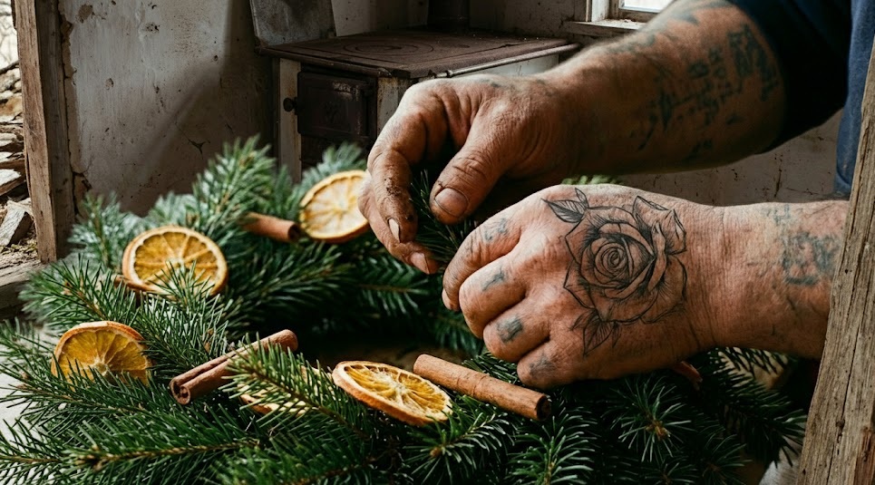 Tatăl lucrând la coronițe